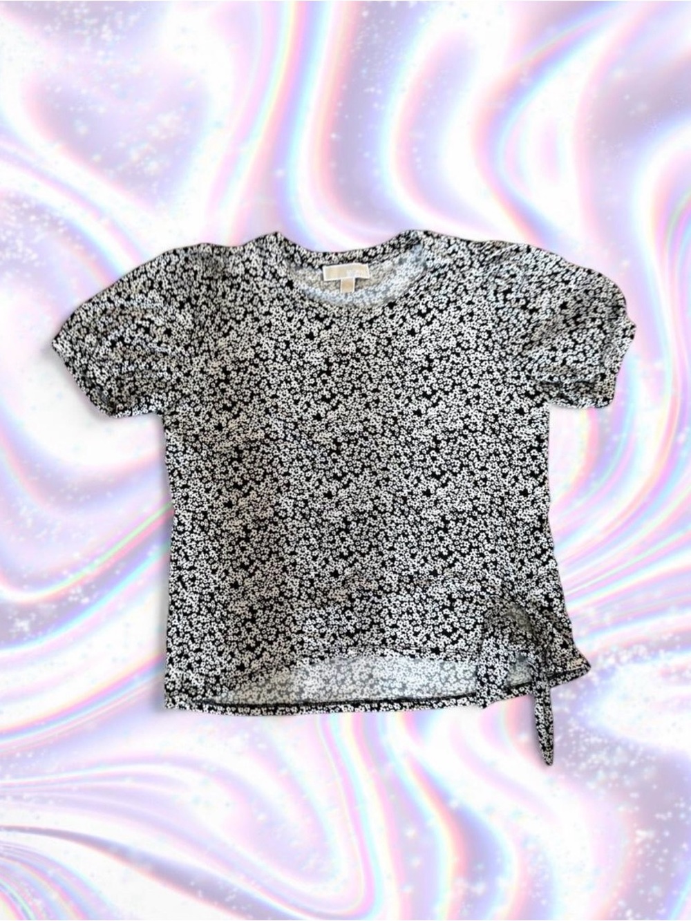 MICHAEL Michael Kors Black & White Floral Side-Tie Tee